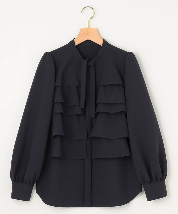 組曲 【KUMIKYOKU NAVY】コンフォータブルドレープ フリルブラウス ネイビー系