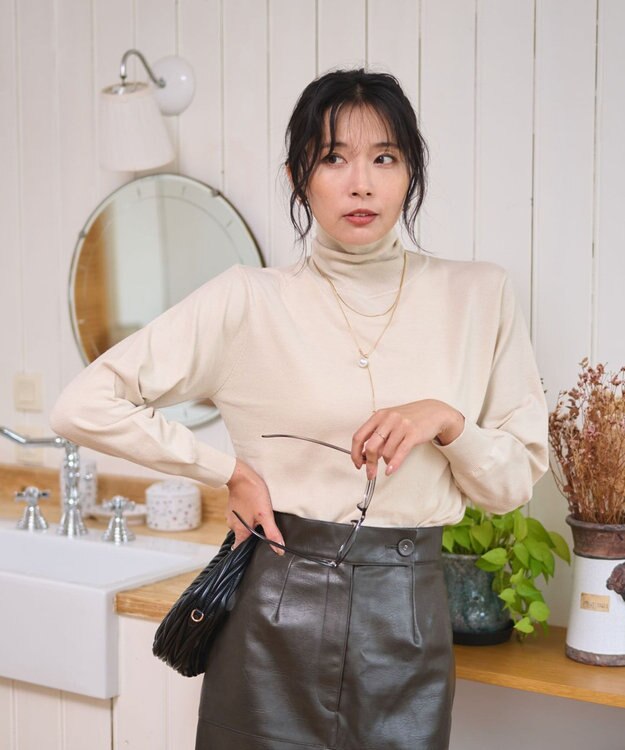 WEGO 【WEB限定/25年秋冬新作/洗濯OK/毛玉レス】タートルネックニット ベージュ