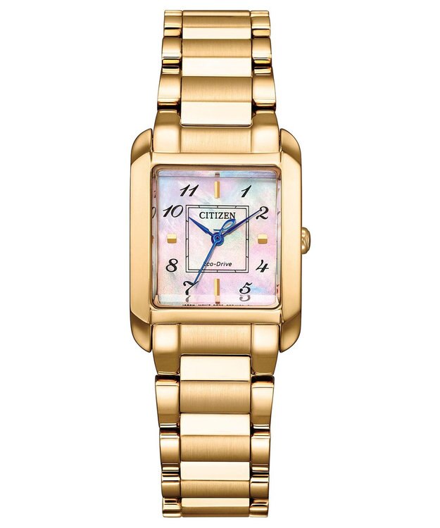 CITIZEN 【電池交換不要】白蝶貝文字盤 レクタンギュラー腕時計 ウォームゴールド ゴールド
