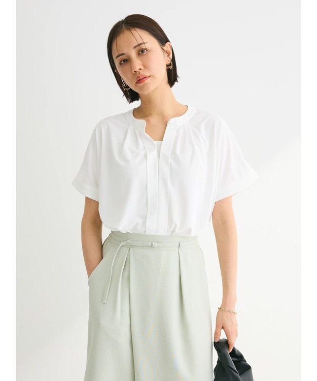 Green Parks ２ｗａｙ　フレンチスリーブ釦付ブラウソー Off White