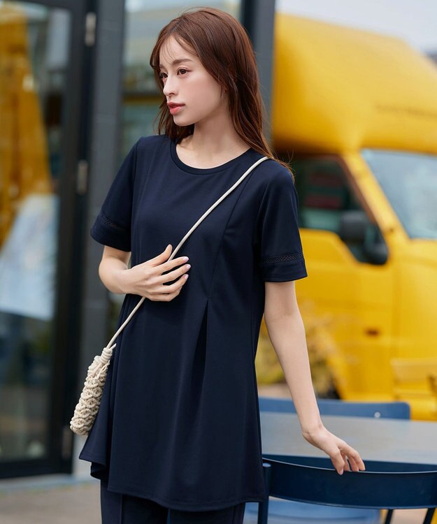 Tiaclasse 【洗える・接触冷感・紫外線ケア・サラごこち】はしごレースチュニック ネイビー