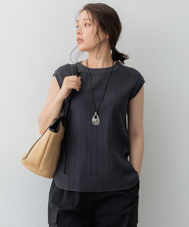 23区 【SLOW/一部店舗限定】ランダムリブフライス フレンチスリーブ カットソー グレー系