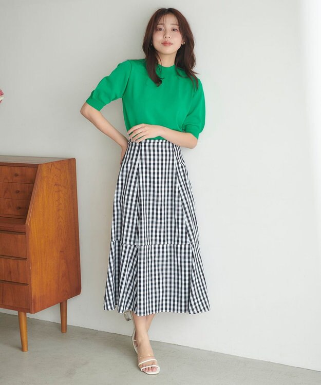 Feroux 【洗える】ギンガムチェック スカート ブラック系1