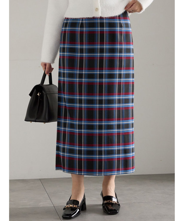 Te chichi チェックナロースカート ブラック