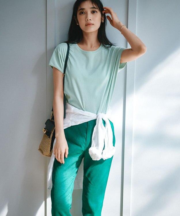 23区 【洗える】リネンレーヨンストレッチ テーパードパンツ [WEB限定]グリーン系
