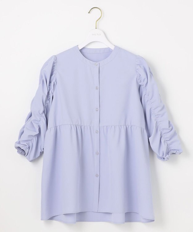 ANY SIS 【洗える】ギャザースリーブ ブラウス ライトブルー