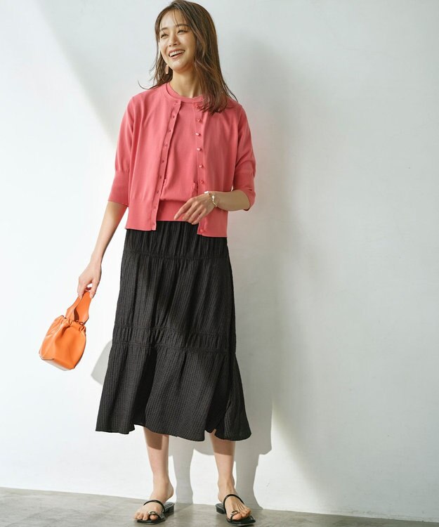 組曲 S 【洗える・6色展開】ポケット付き 半袖ニット インカローズ系