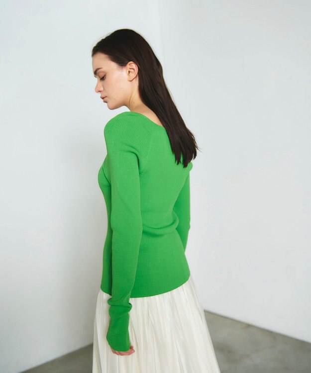 GRACE CONTINENTAL リブスクエアニットトップ グリーン