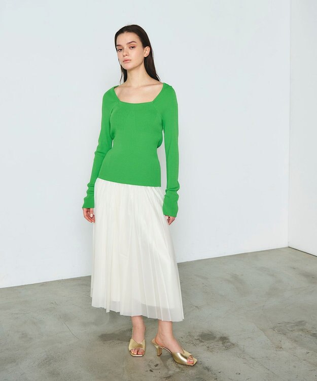GRACE CONTINENTAL リブスクエアニットトップ グリーン