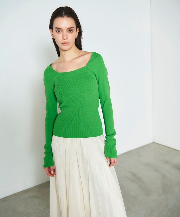 GRACE CONTINENTAL リブスクエアニットトップ グリーン