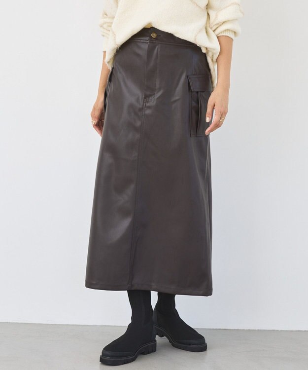 AMERICAN HOLIC Wポケットフェイクレザースカート Brown