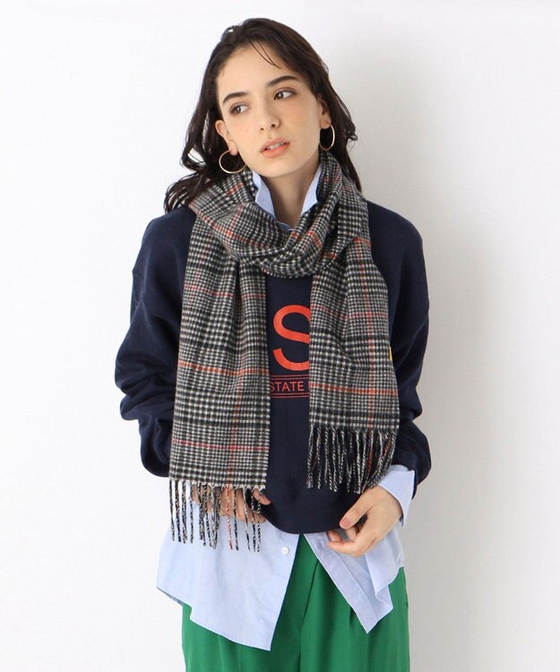 MOONBAT WEB限定【洗える】ミエル (miel) カシミヤ100％ チェックマフラー ブラック