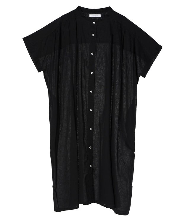 Green Parks インド綿　パイピングバンドカラーシャツチュニック Black