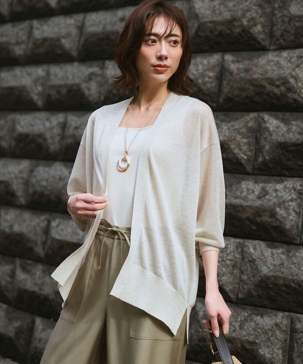 23区 L シャイニーシアー フロントオープン カーディガン アイボリー系