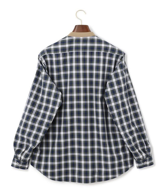 J.PRESS MEN マルチチェック×ナイロンタフタワッシャー リバーシブルシャツ ダークグリーン系3