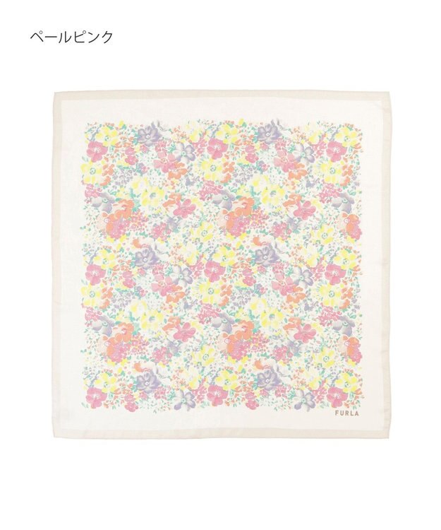 MOONBAT 【シルク100%】フルラ (FURLA) 花柄 シルクプリントスカーフ 65cm×65cm ペールピンク