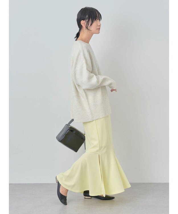 Green Parks ｆｕｗａっとメランジ袖リブ長めニットプルオーバー Light Beige