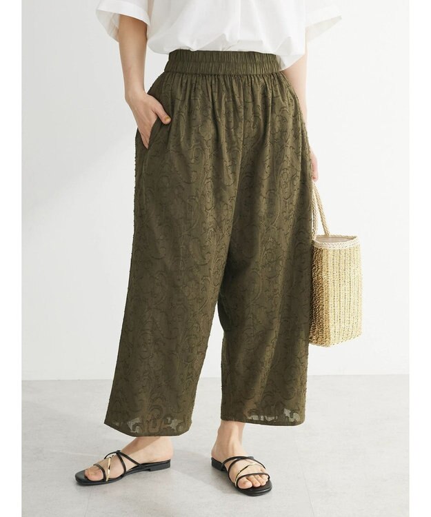 Green Parks インド綿　ジャガードイージーパンツ Khaki