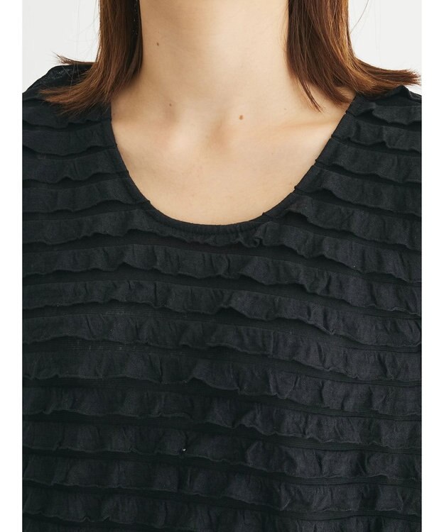 Green Parks ■ＥＳＣＡＲ　ウェーブカット×ローン刺繍ワンピース Black