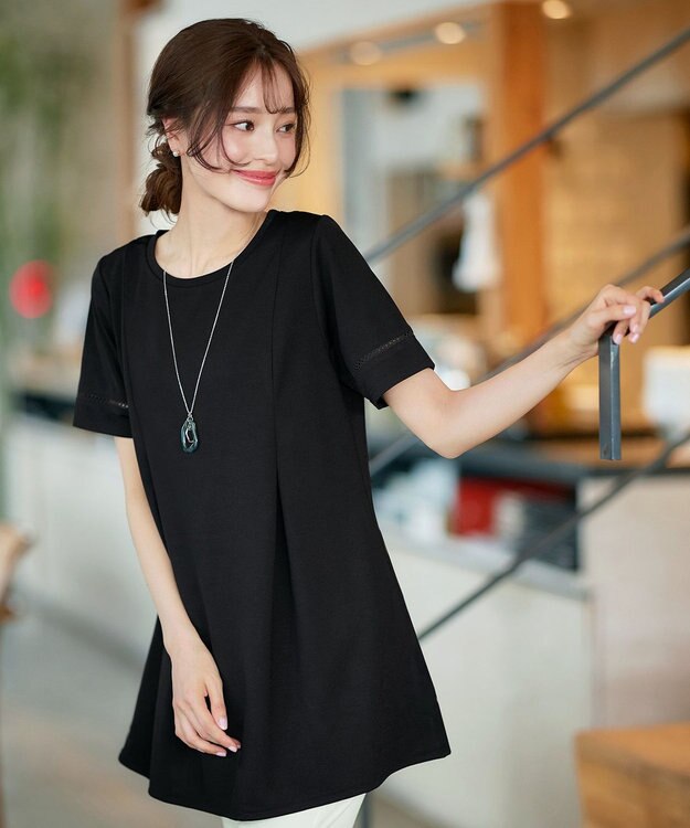 Tiaclasse 【洗える・接触冷感・紫外線ケア・サラごこち】はしごレースチュニック ブラック