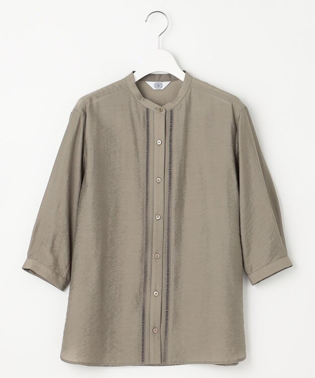 J.PRESS LADIES S 【WEB限定カラーあり・洗える】Sheer Vis リネン バンドカラー ブラウス モカカーキ系