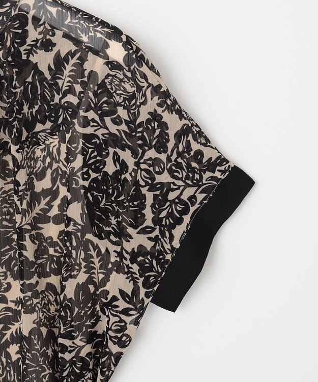 23区 S ボタニカルプリント フレア ワンピース ベージュ×ブラックプリント