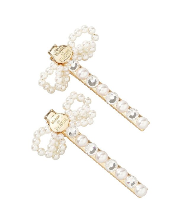 Maison de FLEUR パールリボン２セットピン White
