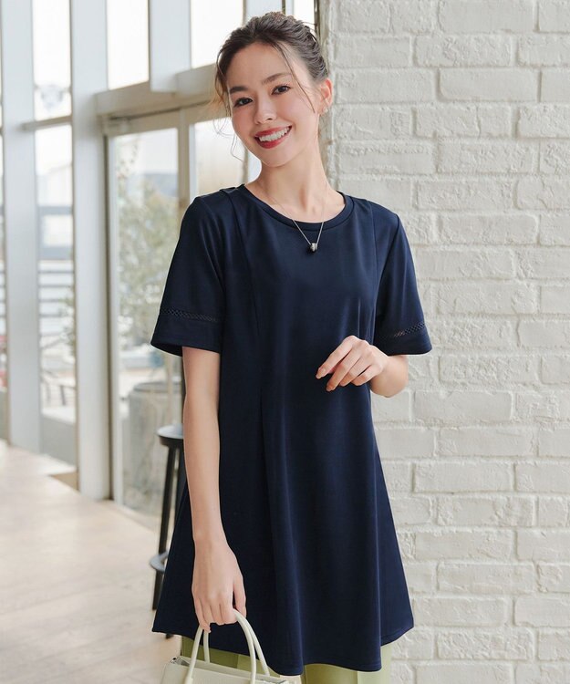 Tiaclasse 【洗える・接触冷感・紫外線ケア・サラごこち】はしごレースチュニック ネイビー