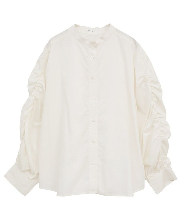 CRAFT STANDARD BOUTIQUE 袖シャーリングバンドカラーシャツ Off White