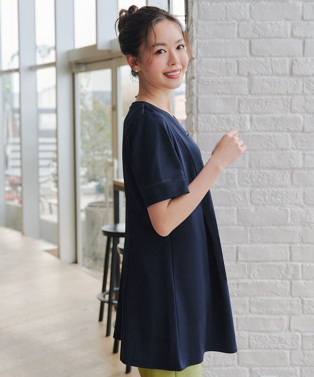 Tiaclasse 【洗える・接触冷感・紫外線ケア・サラごこち】はしごレースチュニック ネイビー