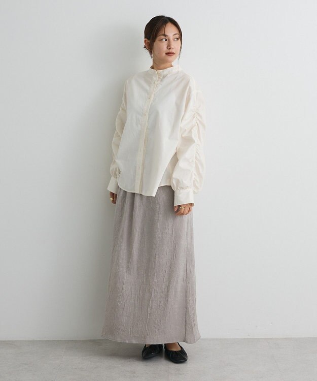 CRAFT STANDARD BOUTIQUE 袖シャーリングバンドカラーシャツ Off White