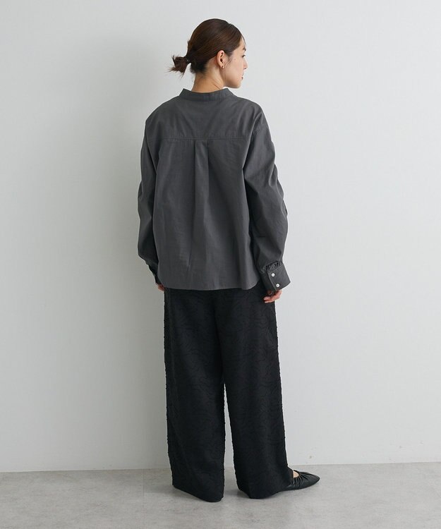 CRAFT STANDARD BOUTIQUE 袖シャーリングバンドカラーシャツ Charcoal Gray