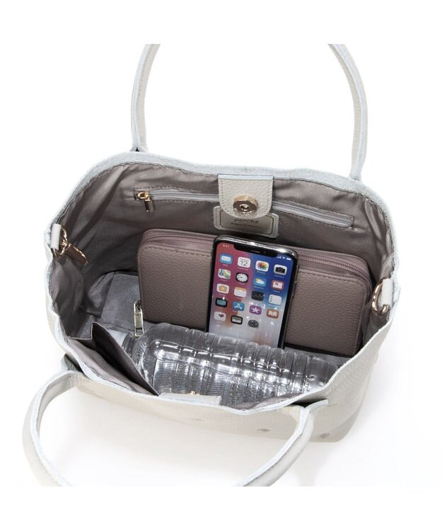 UNBILLION ペルケ perche / 牛革ドット刺繍2wayトートS ライトグレー