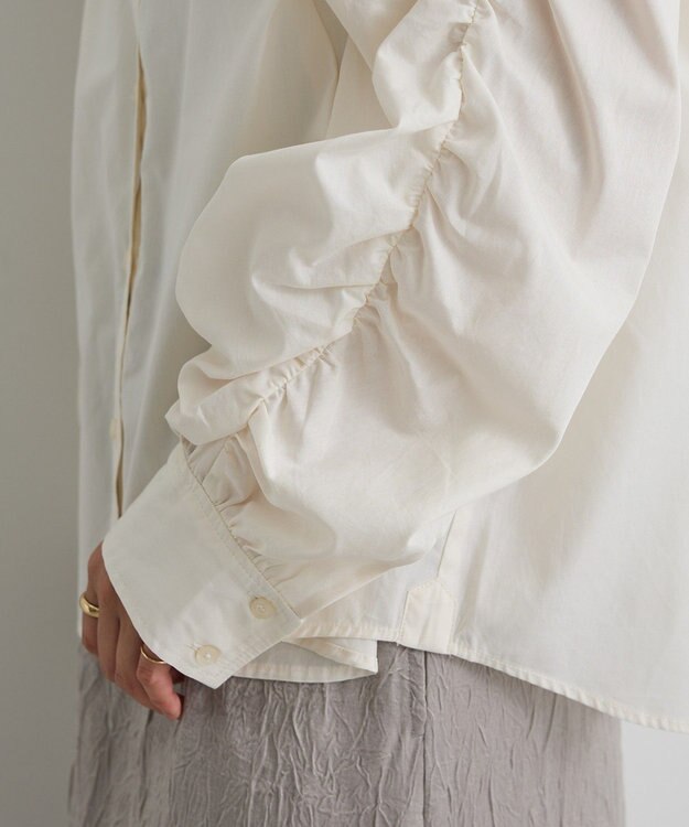 CRAFT STANDARD BOUTIQUE 袖シャーリングバンドカラーシャツ Off White