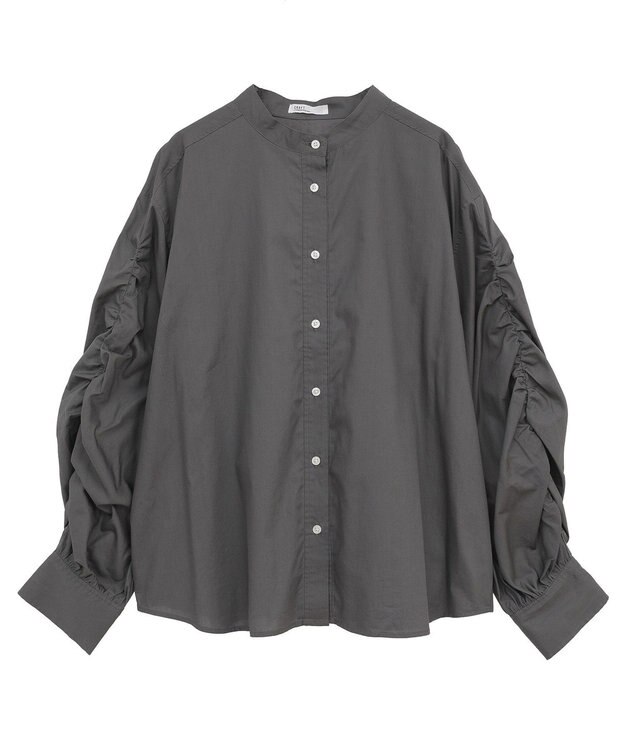 CRAFT STANDARD BOUTIQUE 袖シャーリングバンドカラーシャツ Charcoal Gray
