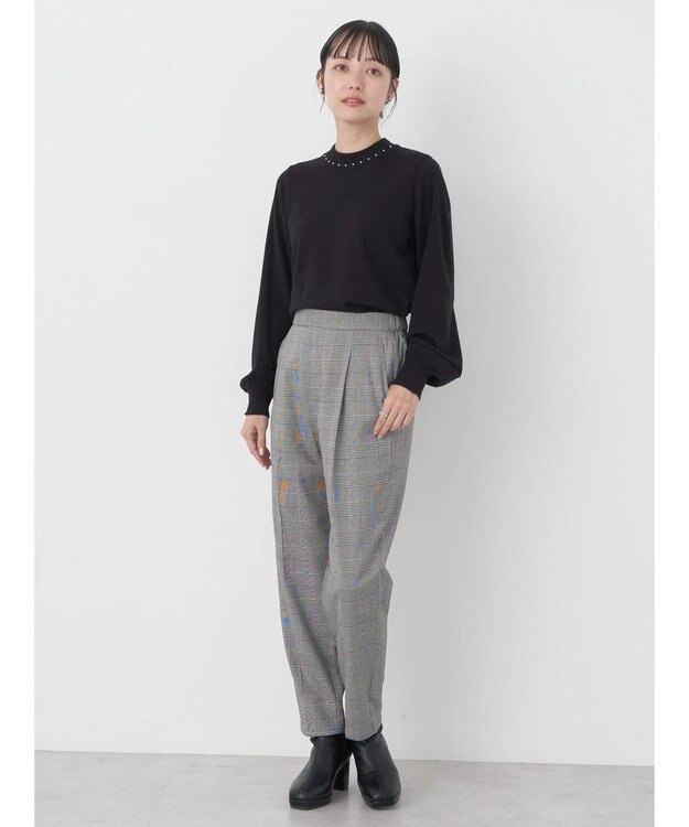 earth music&ecology 裏起毛テーパードパンツ Glen Check