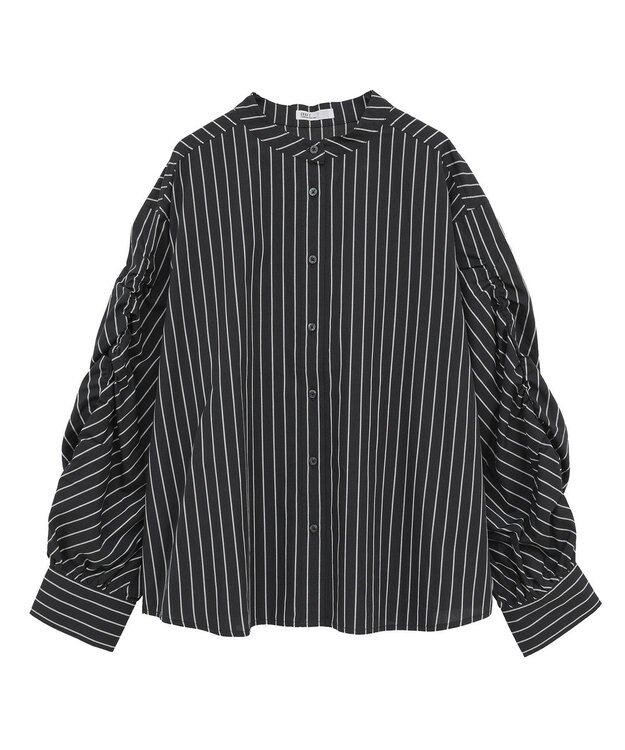 CRAFT STANDARD BOUTIQUE 袖シャーリングバンドカラーシャツ Stripe Navy