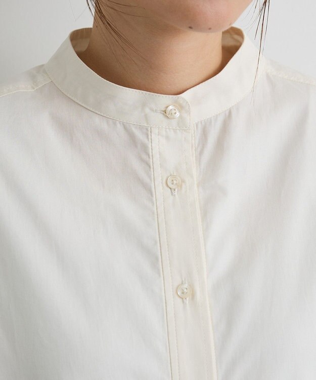 CRAFT STANDARD BOUTIQUE 袖シャーリングバンドカラーシャツ Off White