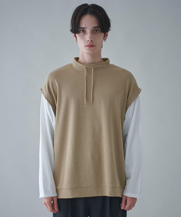 WEGO フェイクレイヤードモックネックベストT（LS） ベージュ