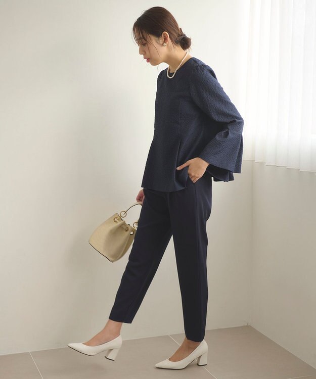Feroux 【セットアイテム】美シルエット ブラウス×パンツ セットアップ ネイビー系