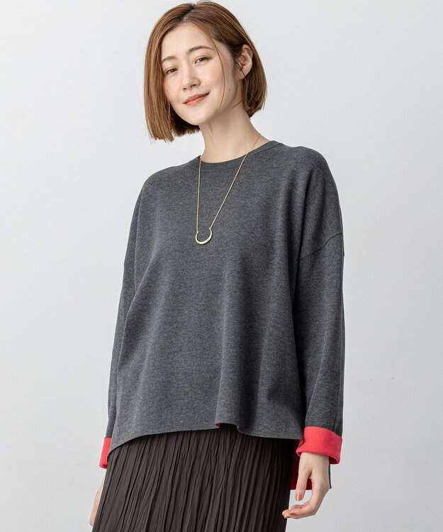 23区 L 【洗える】ダブルフェイス プルオーバー ニット グレー系