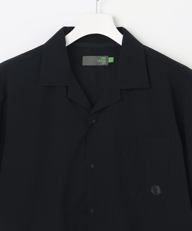 PW CIRCULUS 【MEN】【ストレッチ / 通気性】ロゴ オープンカラー シャツ ブラック系
