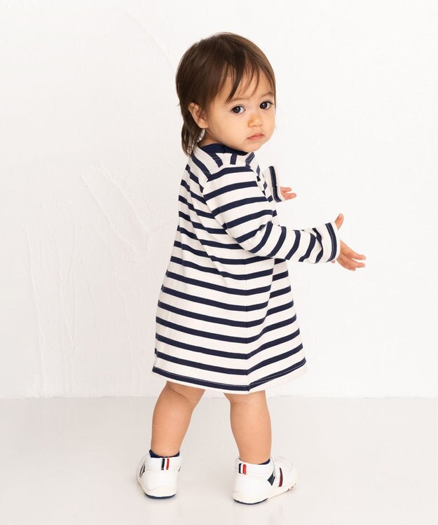 MIKI HOUSE HOT BISCUITS 【80-120cm】ボーダーワンピース 紺×白