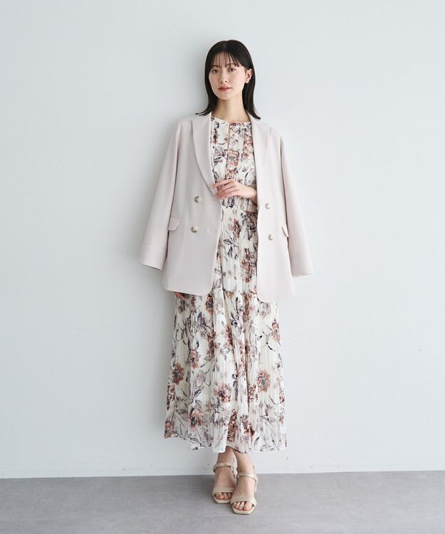 YECCA VECCA 【追加生産】フラワー柄シアープリーツワンピース Ivory
