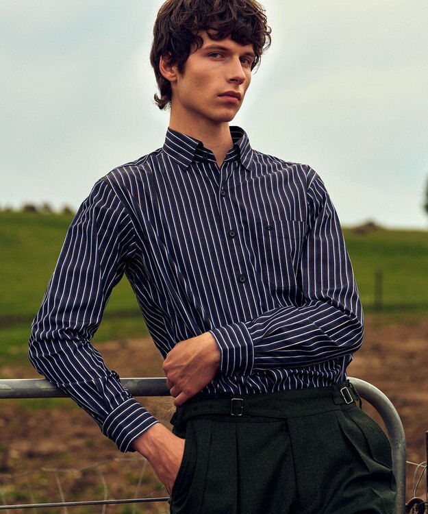 JOSEPH ABBOUD 【キングサイズ・オーガニックコットン使用】オー ガニックコットンカラーストライプシャツ ネイビー系1