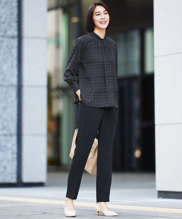 自由区 【カタログ掲載・セットアップ対応】ライトサテン ブラウス ブラック×ベージュ