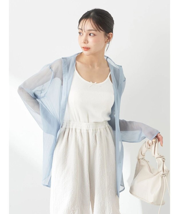 earth music&ecology シアーハイネックシャツ Grayish Blue