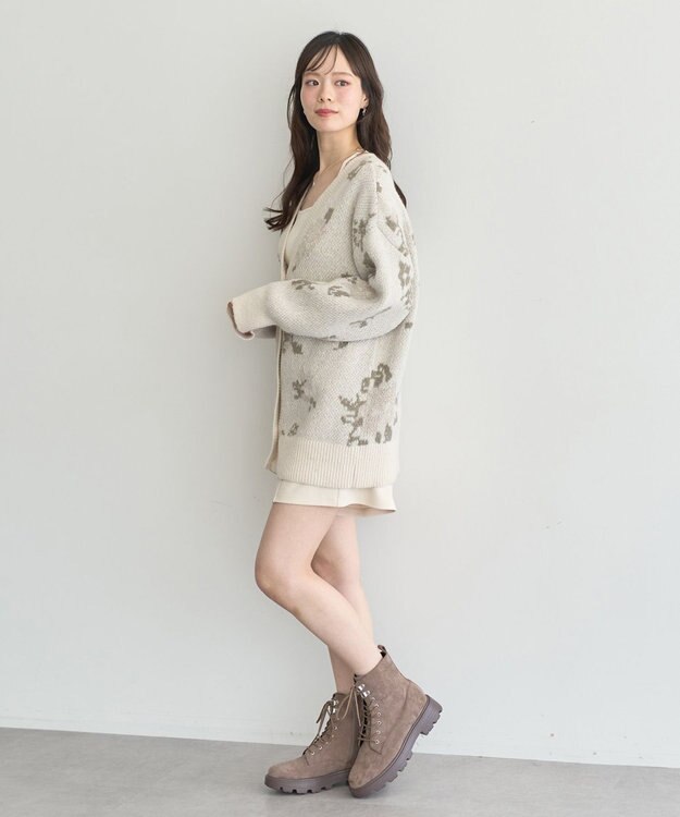 earth music&ecology フラワージャガードラメシャギーカーディガン Ivory