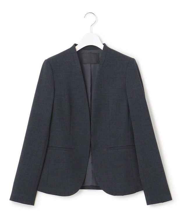 ICB 【UVカット・洗える】ウール2WAYストレッチ ノーカラージャケット チャコール