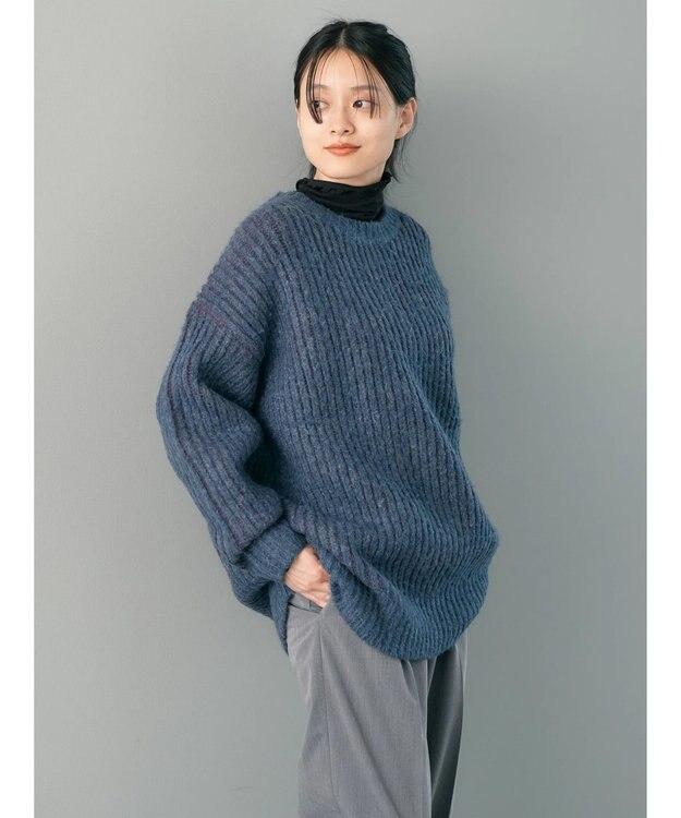 AMERICAN HOLIC バイカラー片畦ニットチュニック Navy